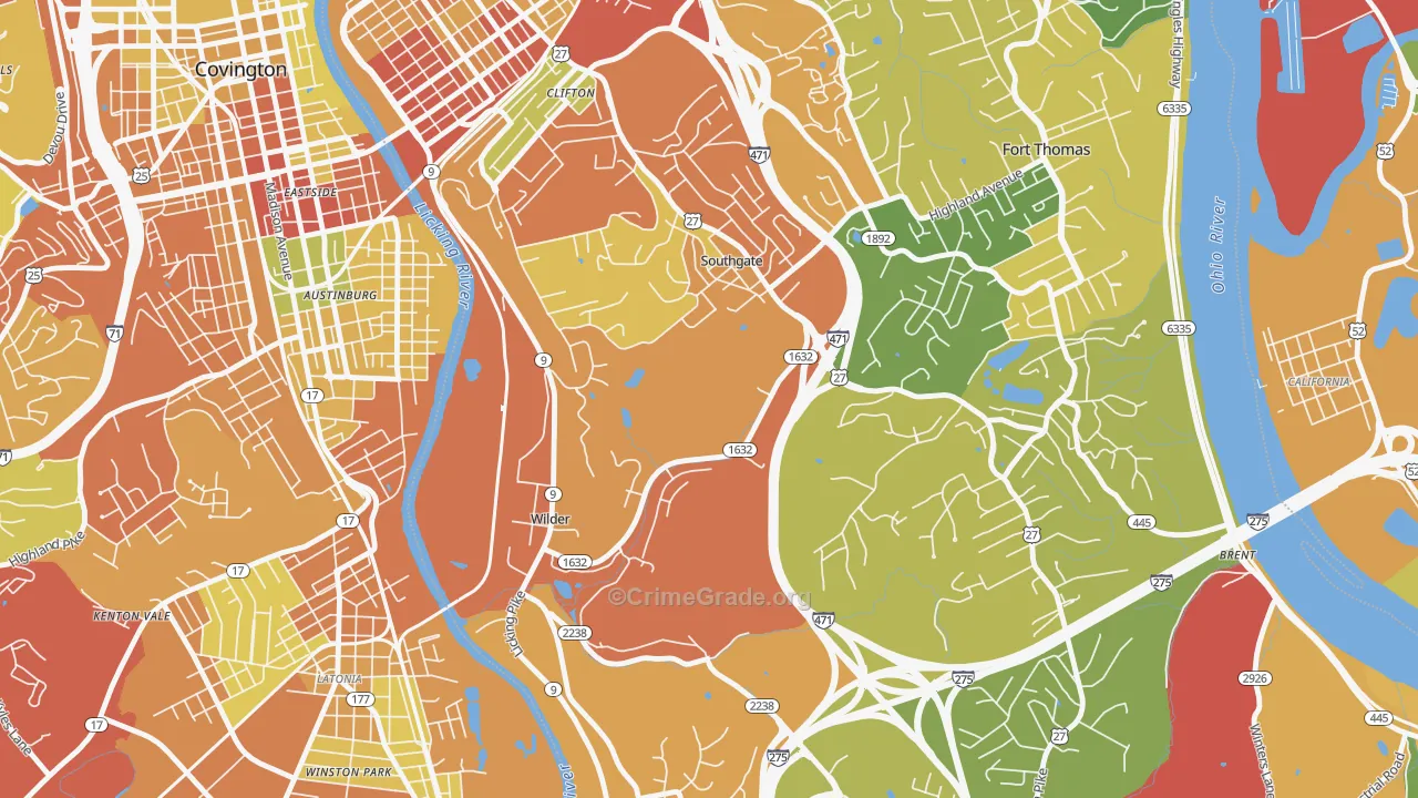 Southgate, KY Map of Theft Rates