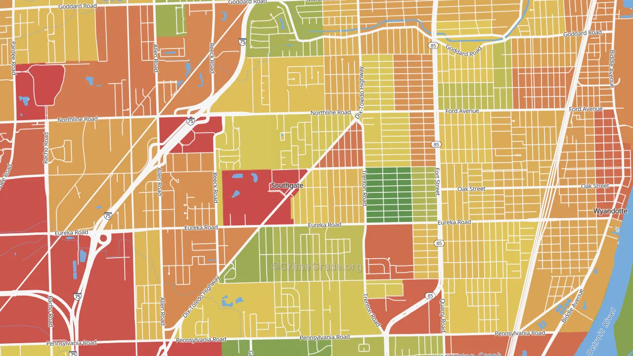 Southgate, MI Map of Theft Rates