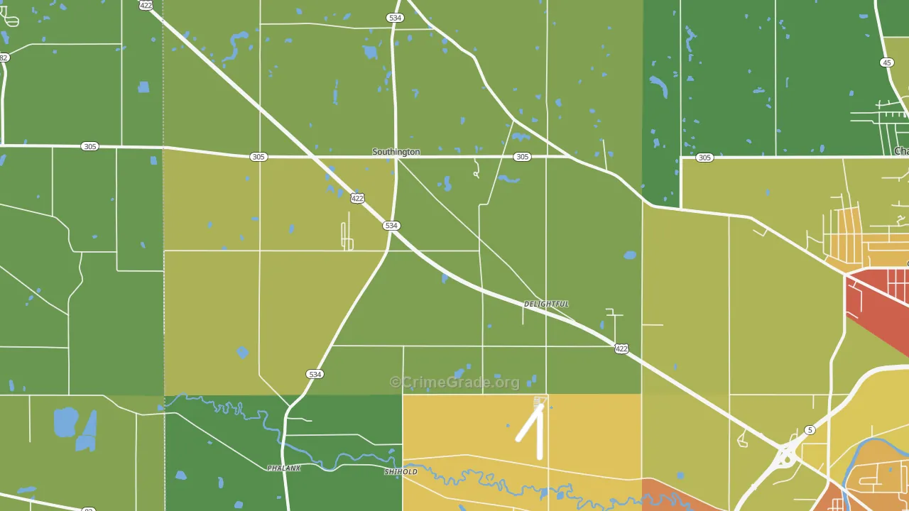 Southington, OH Map of Theft Rates