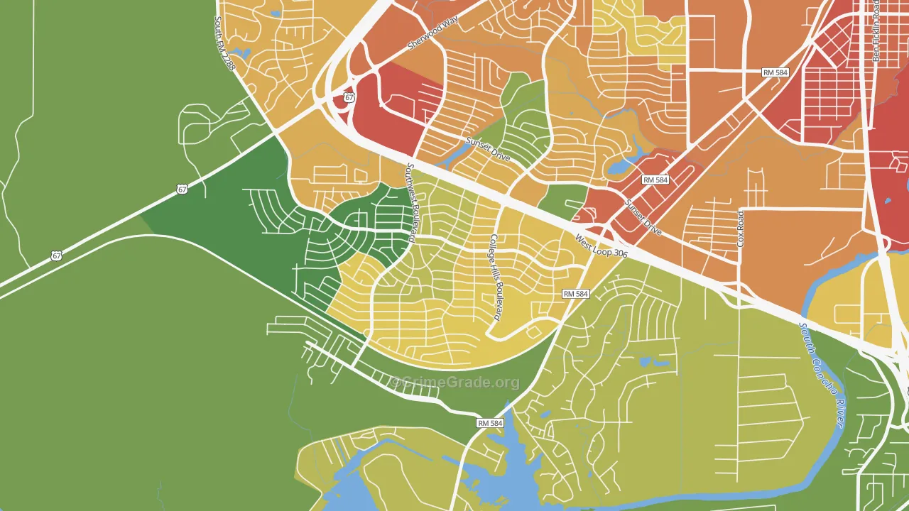 Southland, San Angelo, TX Map of Theft Rates
