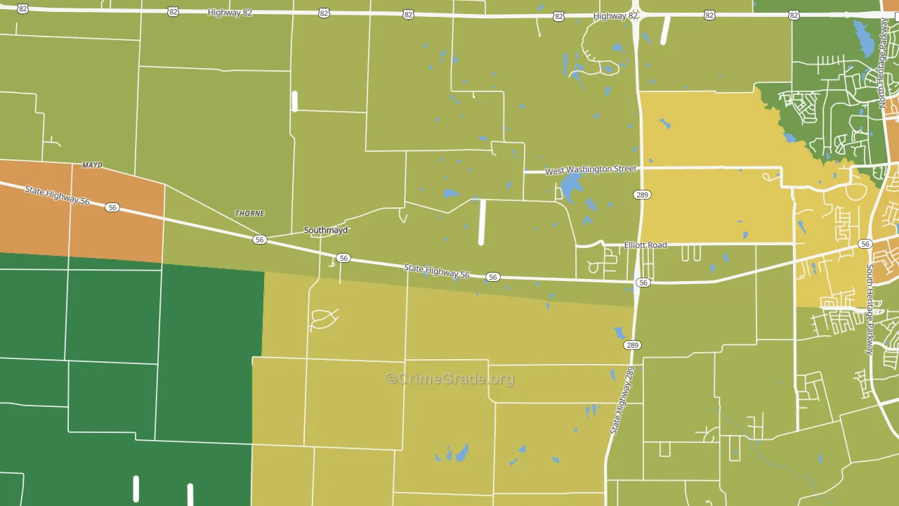 Southmayd, TX Map of Theft Rates
