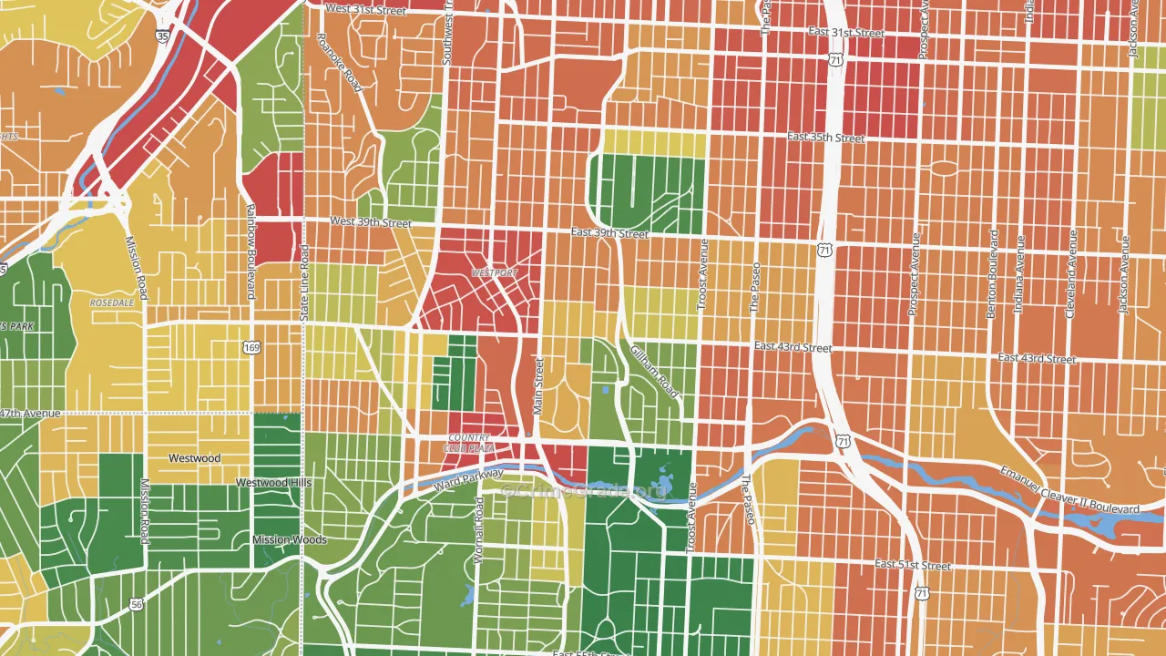 Southmoreland, Kansas City, MO Map of Theft Rates