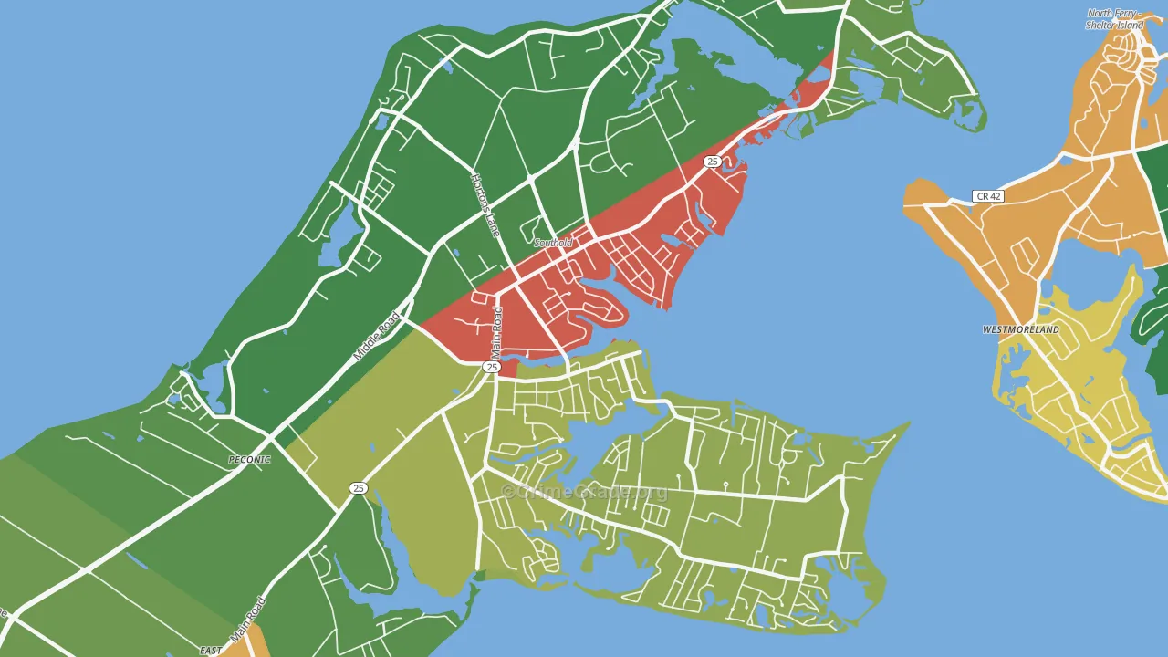 Southold, NY Map of Theft Rates