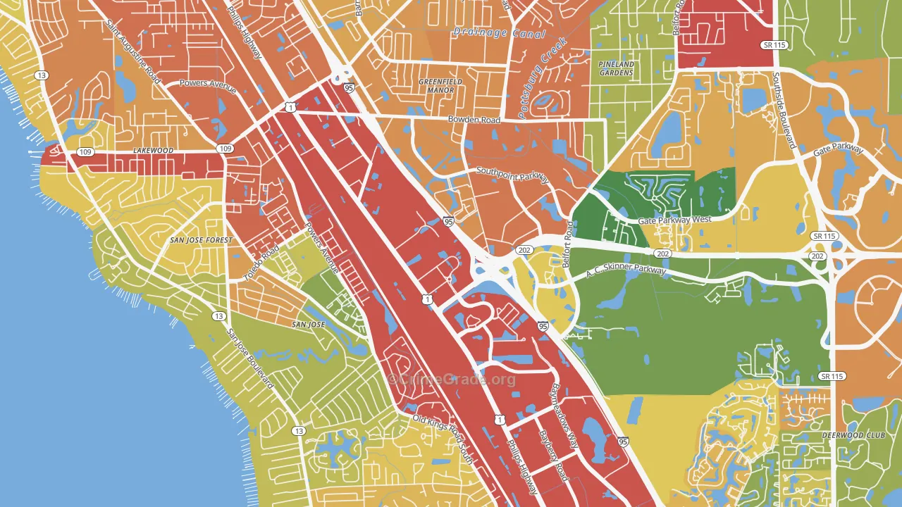 Southpoint, Jacksonville, FL Map of Theft Rates