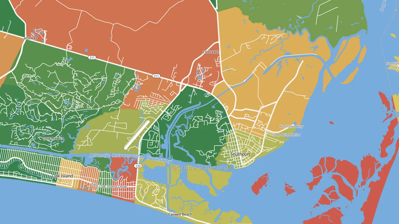 Southport, NC Map of Theft Rates