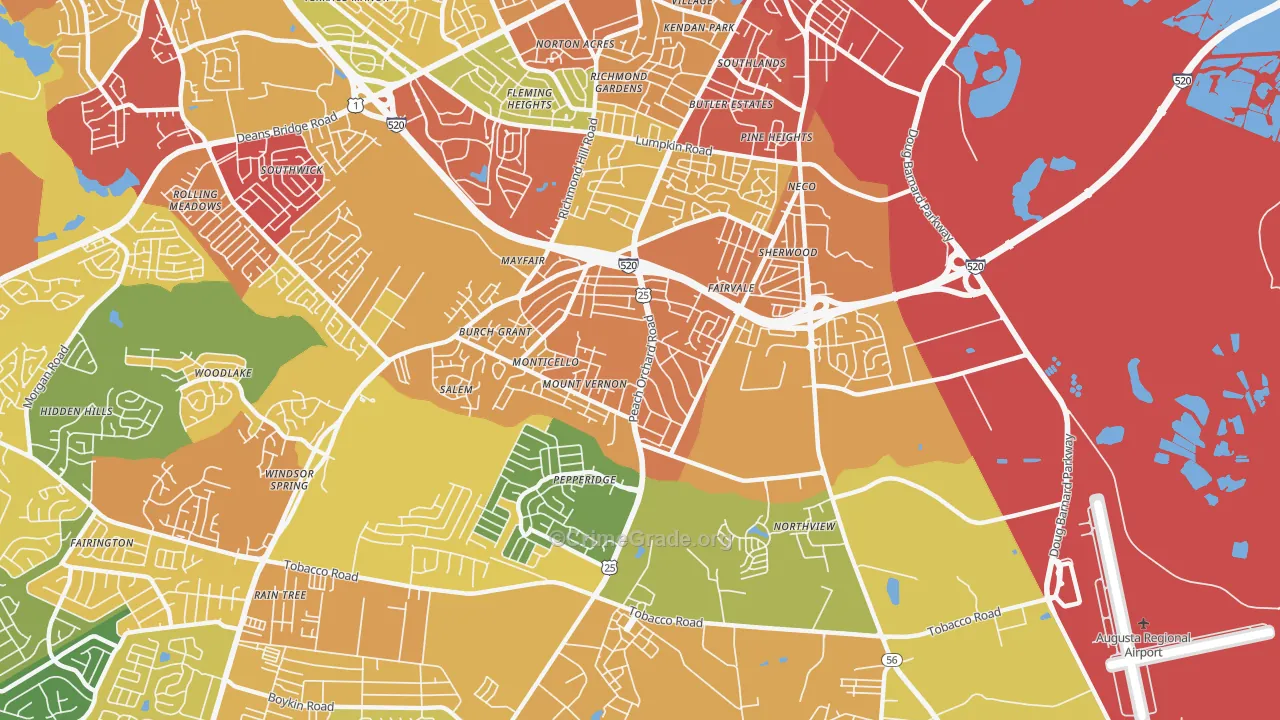 Southside, Augusta, GA Map of Theft Rates