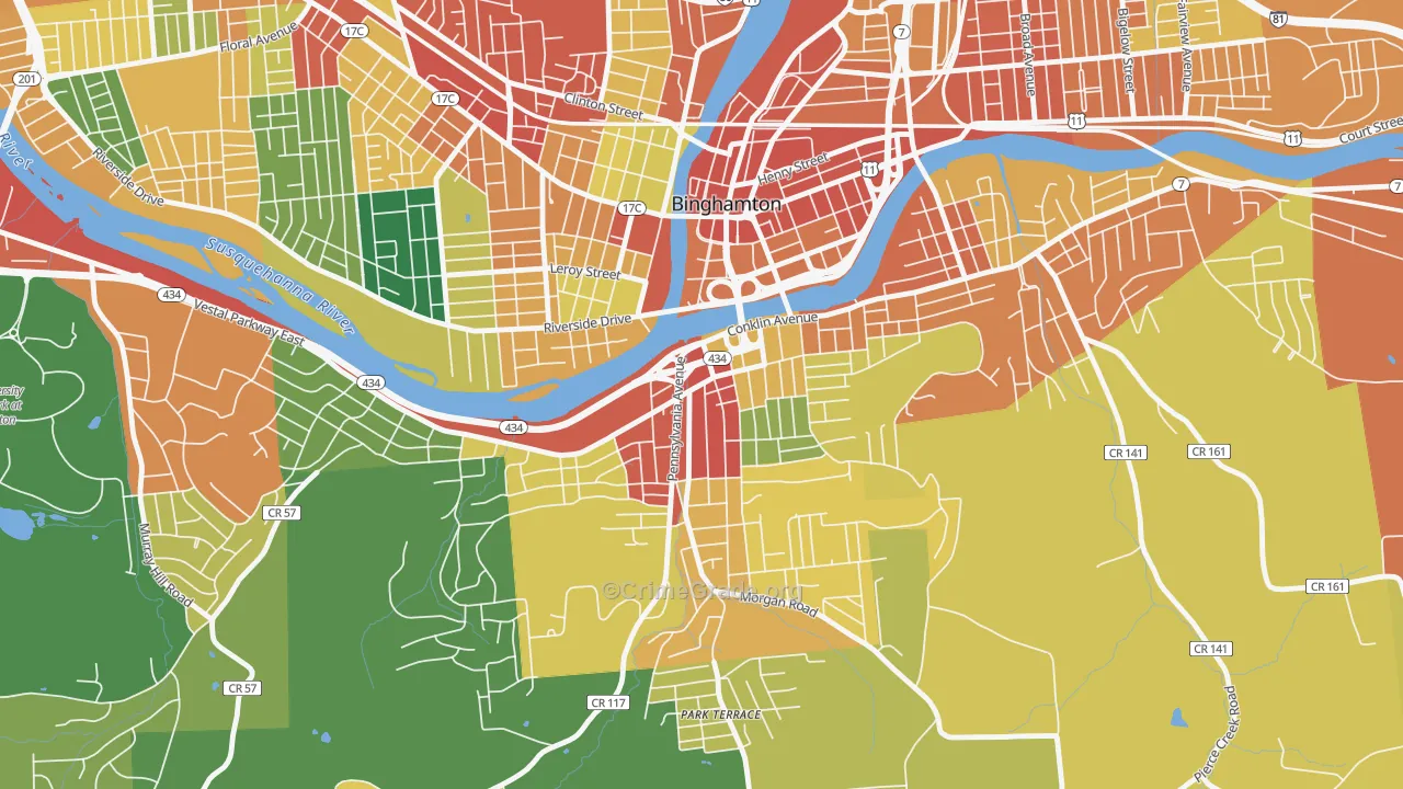 Southside, Binghamton, NY Map of Theft Rates
