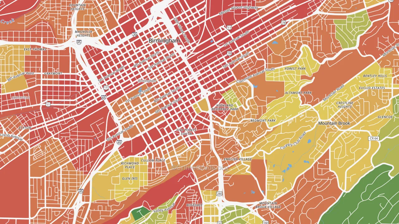 Southside, Birmingham, AL Map of Theft Rates