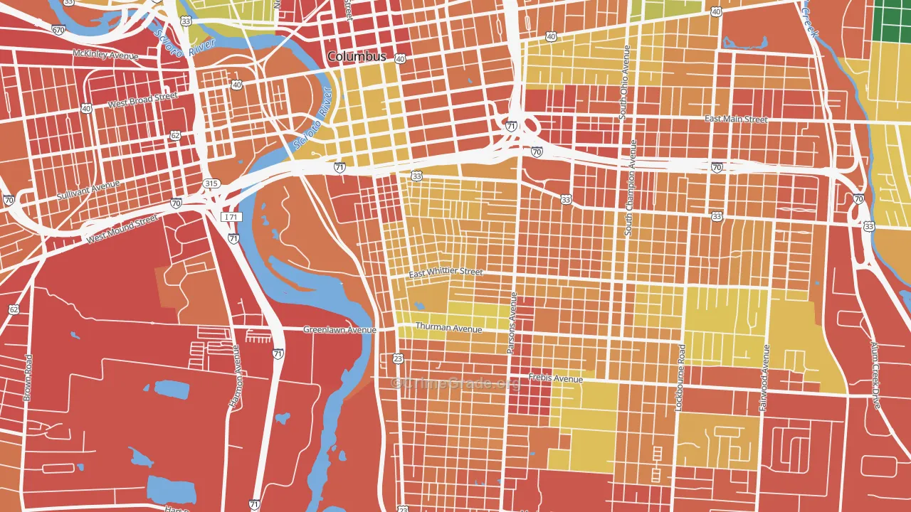 Southside Columbus, Columbus, OH Map of Theft Rates