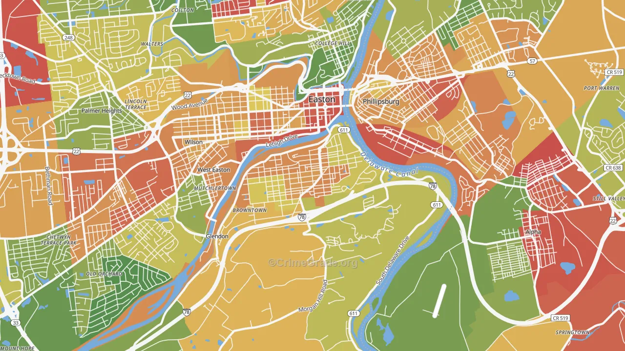 Southside, Easton, PA Map of Theft Rates