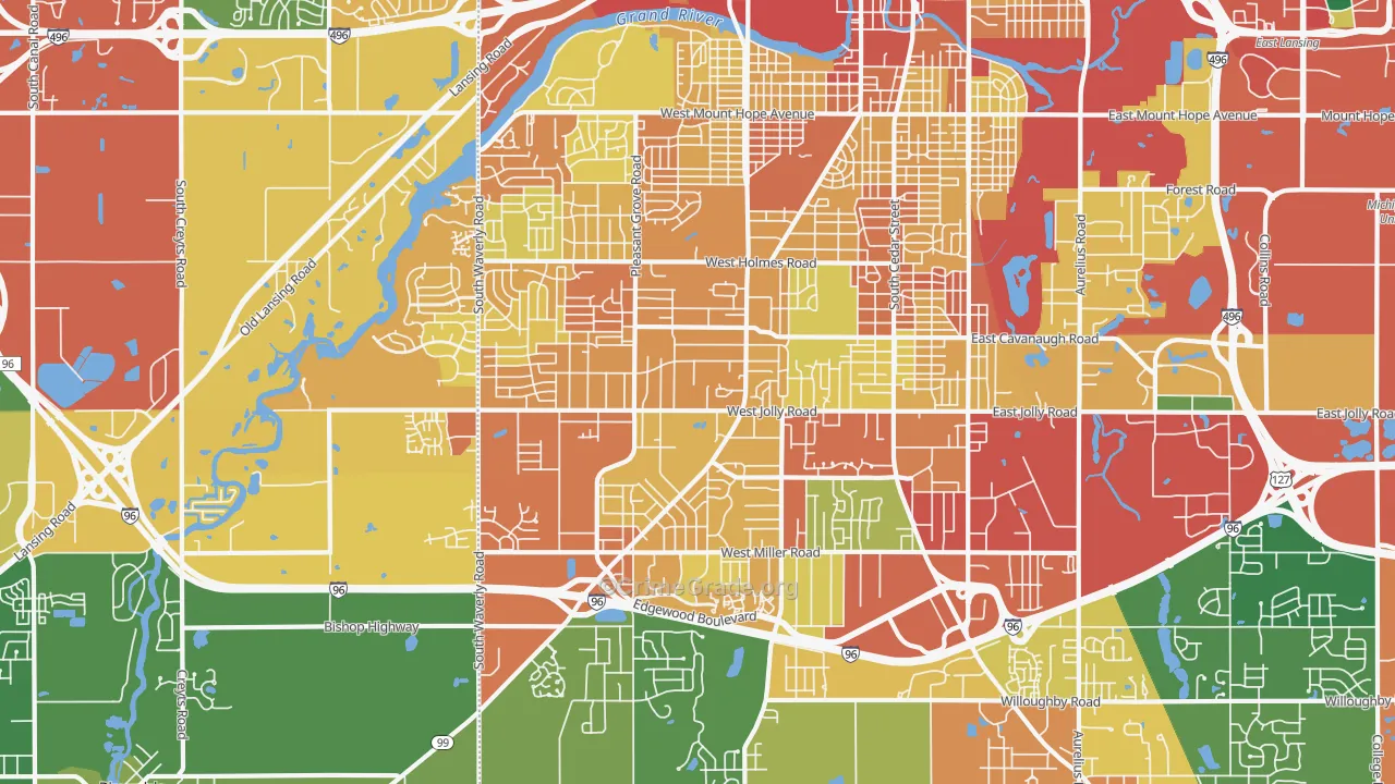 Southside, Lansing, MI Map of Theft Rates