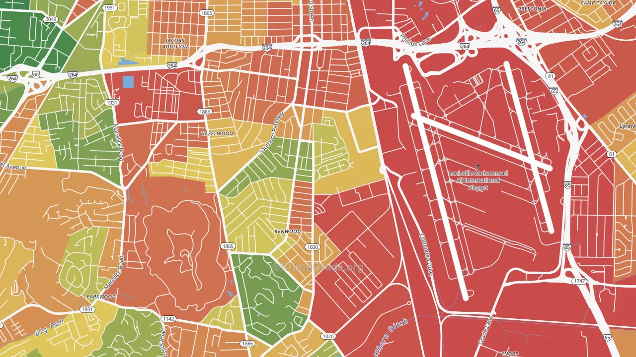 Southside, Louisville, KY Map of Theft Rates