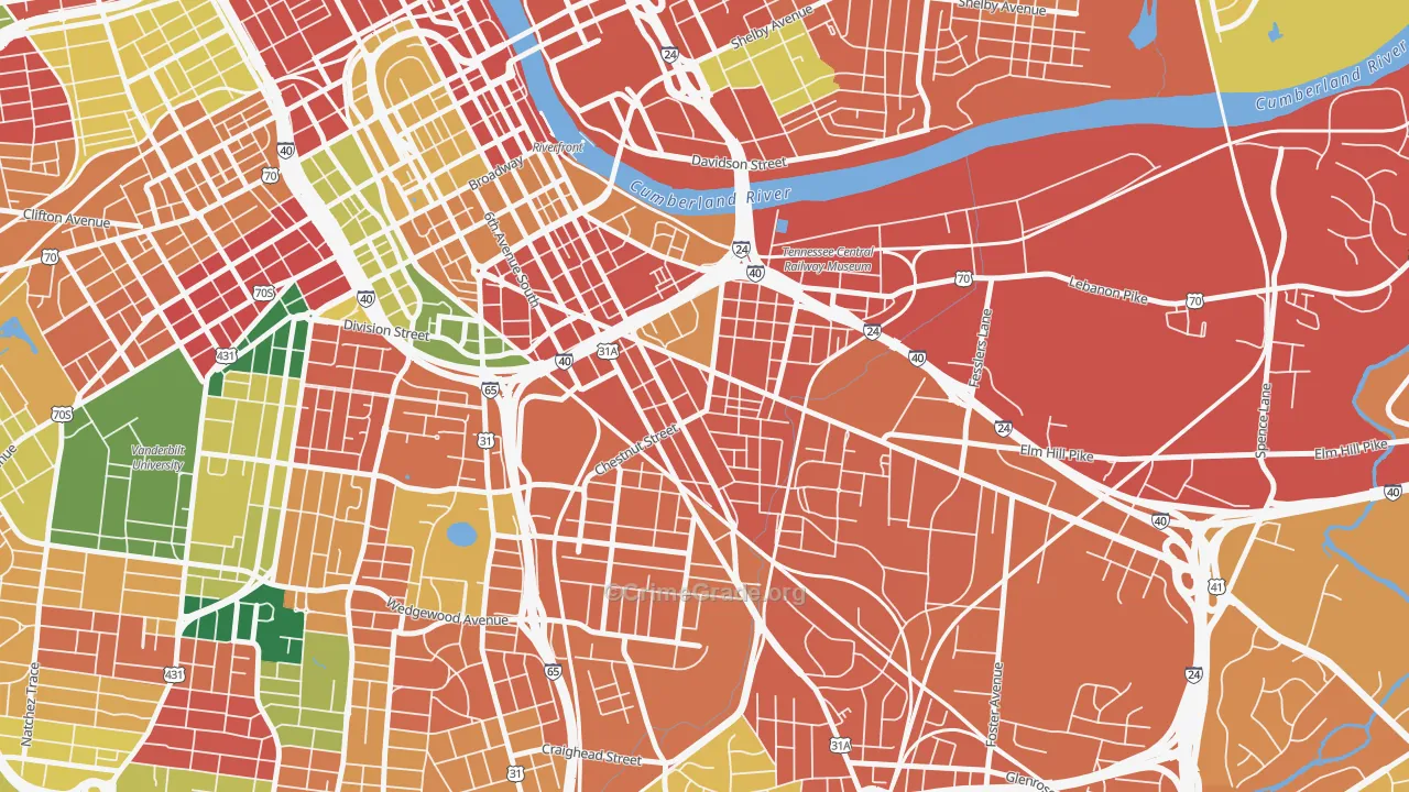 Southside, Nashville, TN Map of Theft Rates
