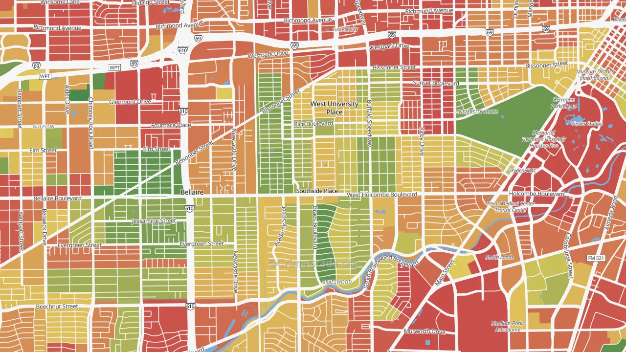 Southside Place, TX Map of Theft Rates