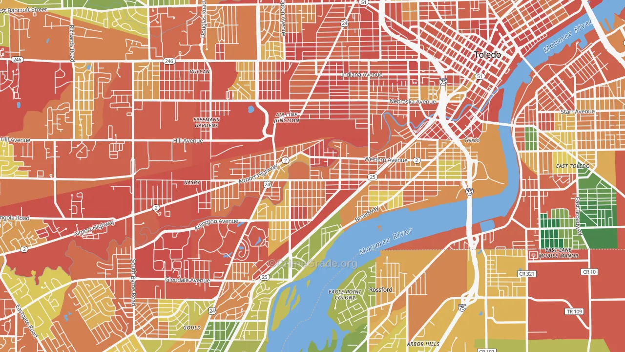 Southside, Toledo, OH Map of Theft Rates