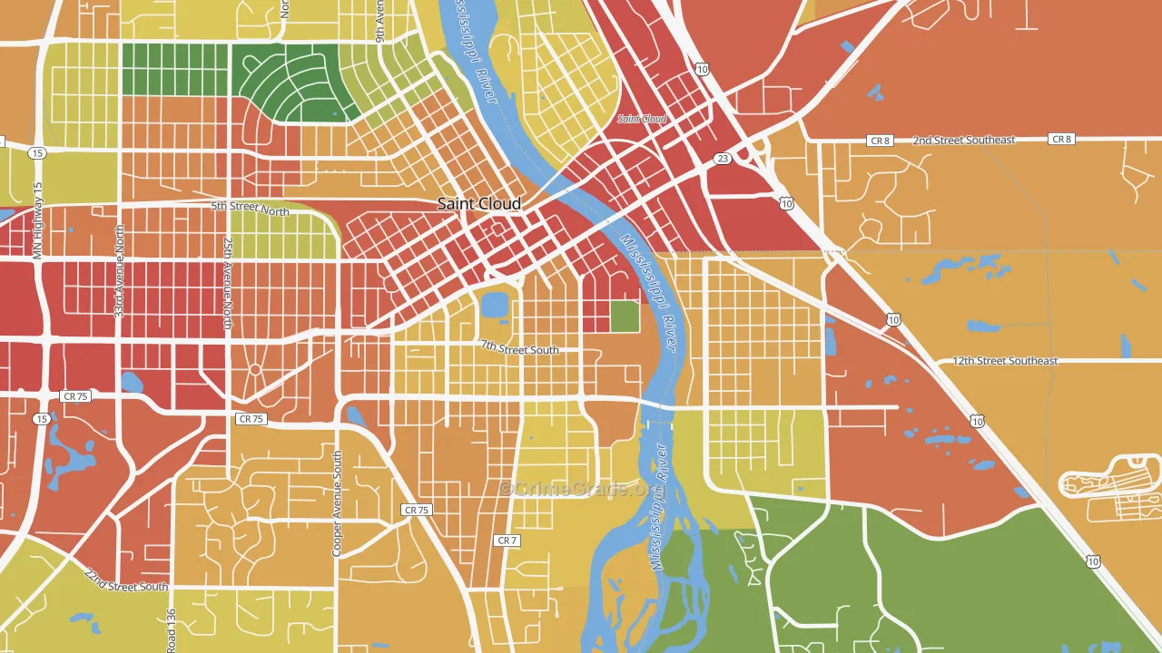 Southside University, St. Cloud, MN Map of Theft Rates