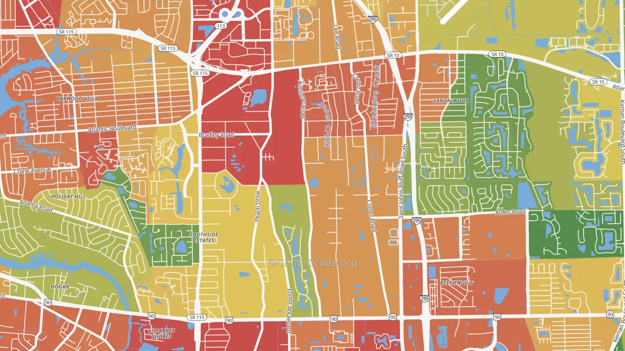 Southsuide Estates, Jacksonville, FL Map of Theft Rates