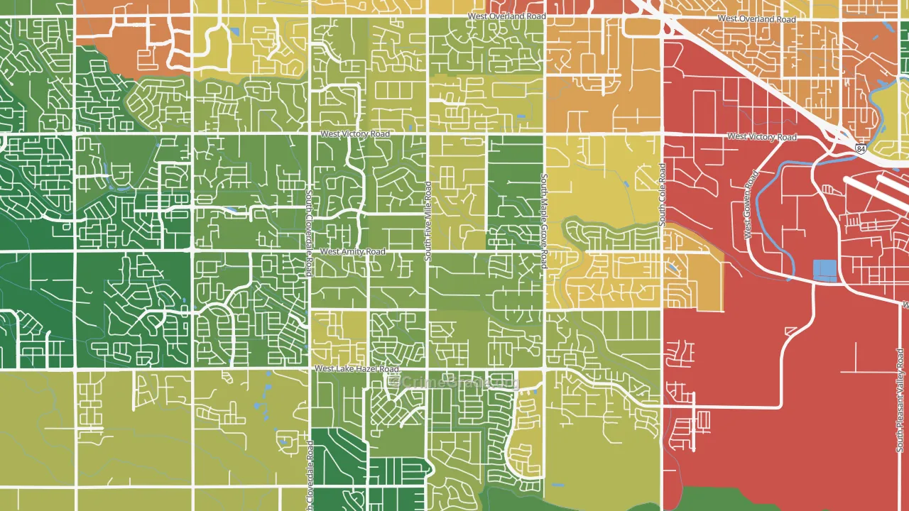 Southwest Ada, Boise, ID Map of Theft Rates