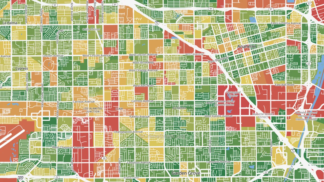 Southwest, Anaheim, CA Map of Theft Rates