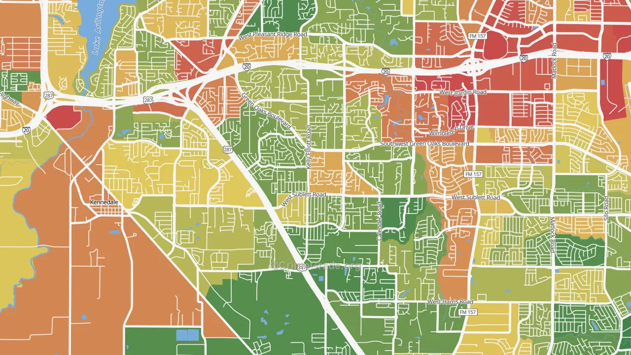 Southwest Arlington, Arlington, TX Map of Theft Rates