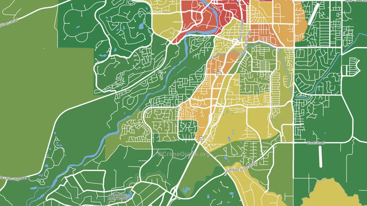 Southwest Bend, Bend, OR Map of Theft Rates