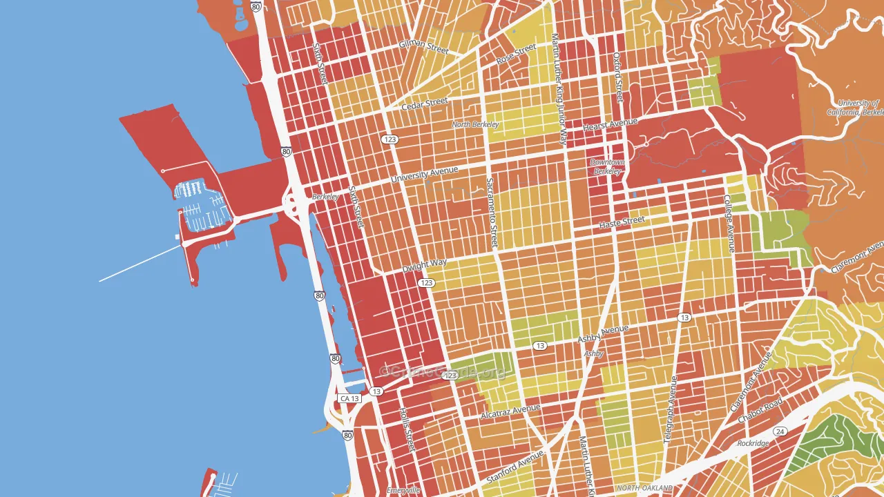 SouthWest Berkeley, Berkeley, CA Map of Theft Rates