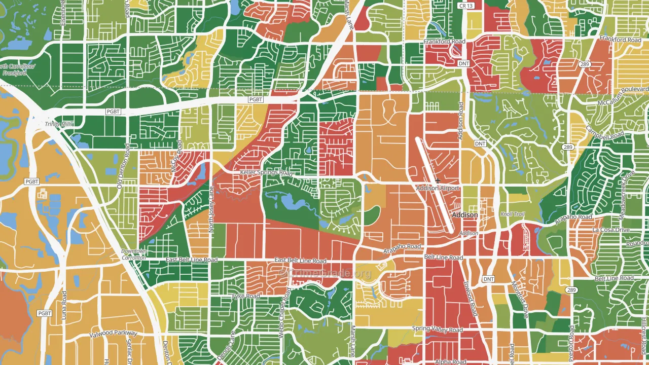 Southwest Carrollton, Carrollton, TX Map of Theft Rates