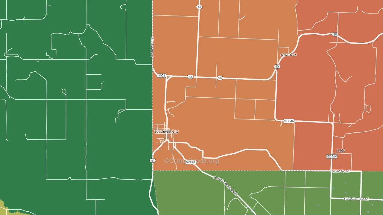 Southwest City, MO Map of Theft Rates