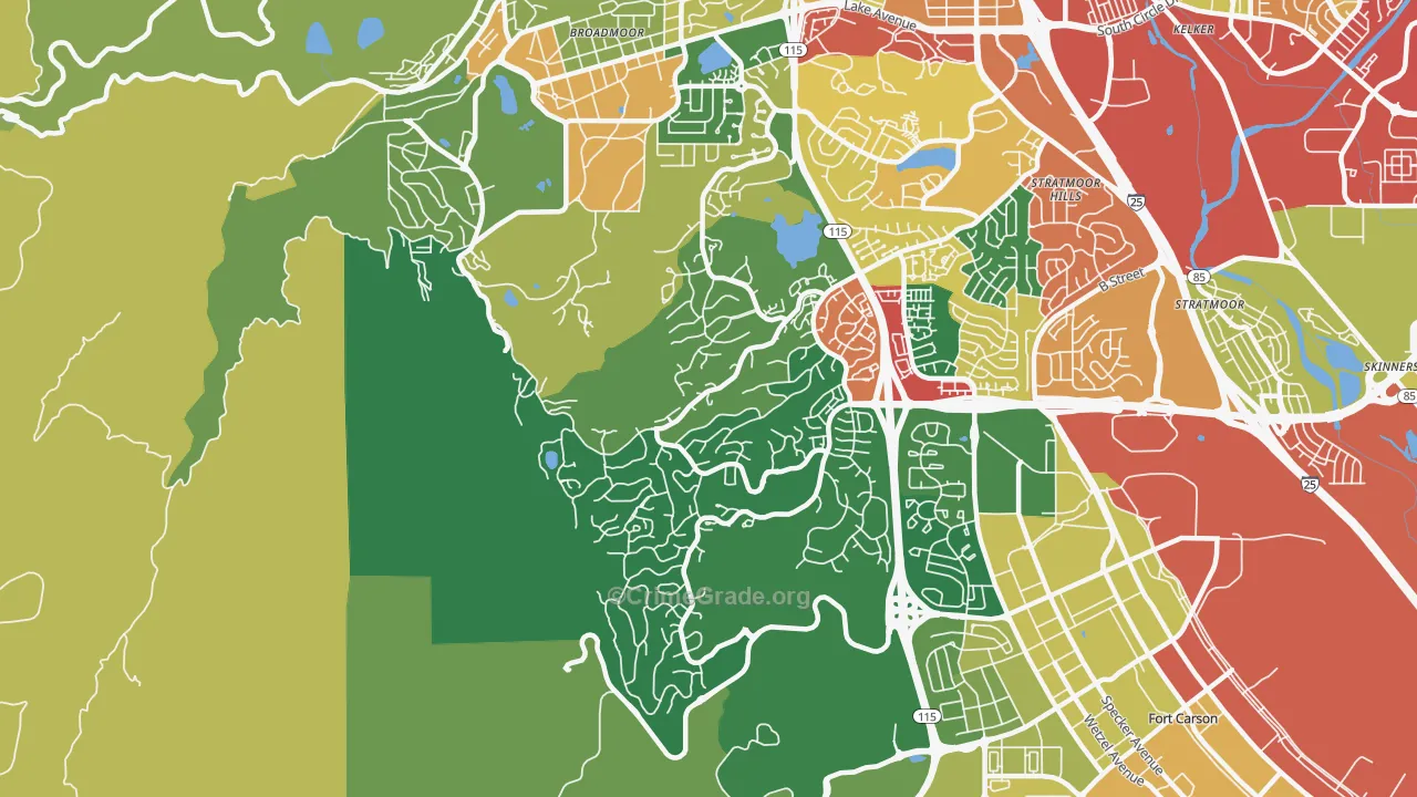 Southwest Colorado Springs, Colorado Springs, CO Map of Theft Rates