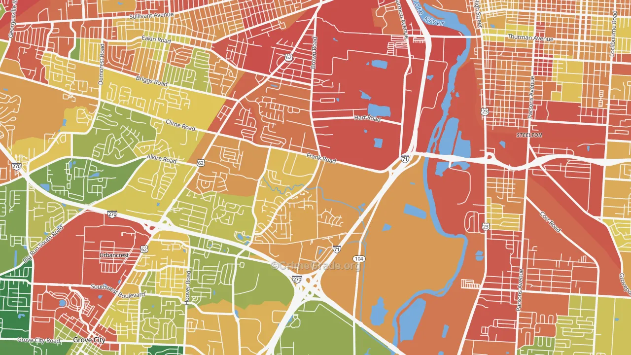 Southwest, Columbus, OH Map of Theft Rates