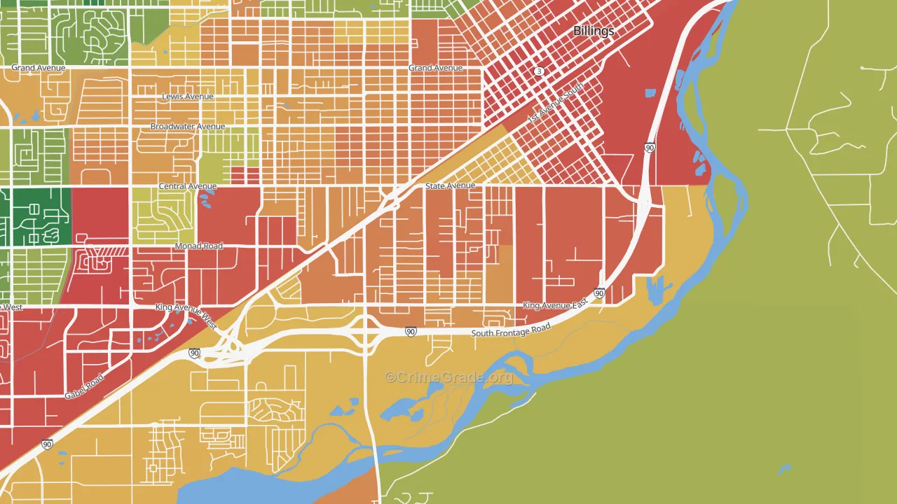 Southwest Corridor, Billings, MT Map of Theft Rates