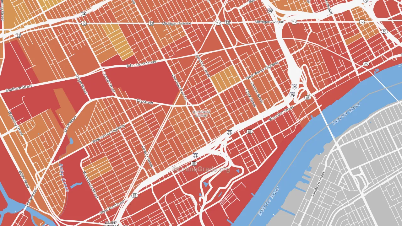 Southwest Detroit, Detroit, MI Map of Theft Rates