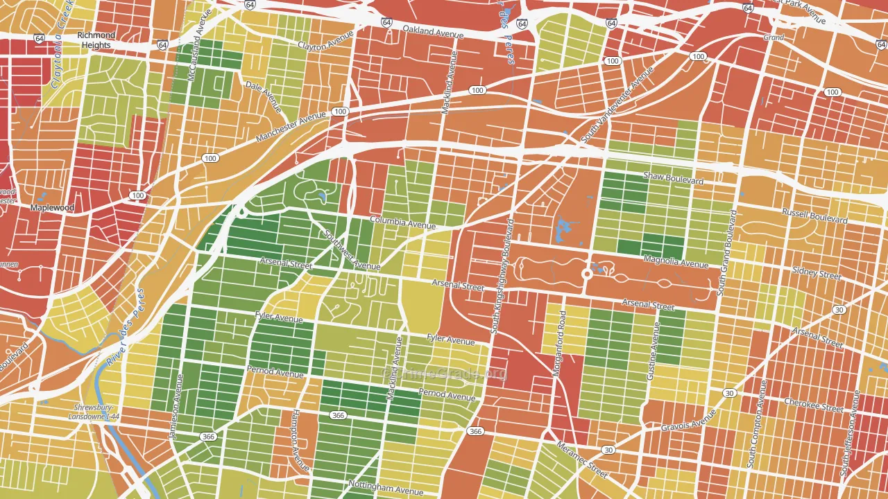 Southwest Garden, St. Louis, MO Map of Theft Rates