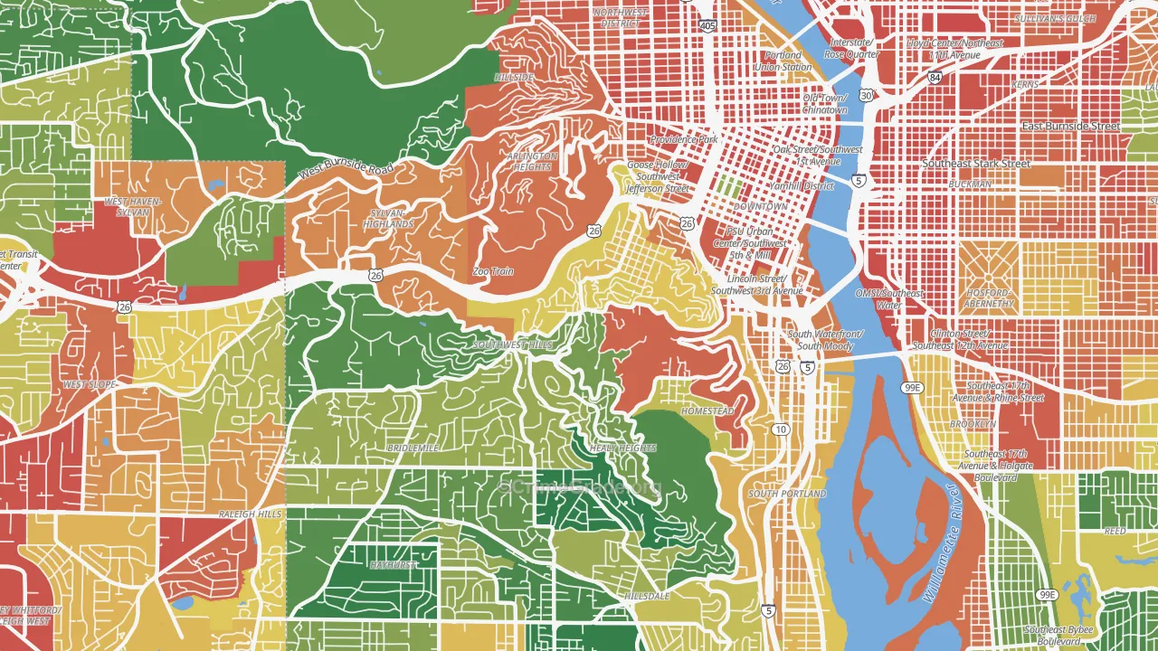 Southwest Hills, Portland, OR Map of Theft Rates