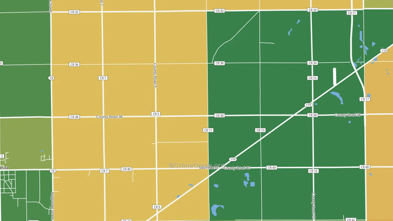 Southwest, IN Map of Theft Rates