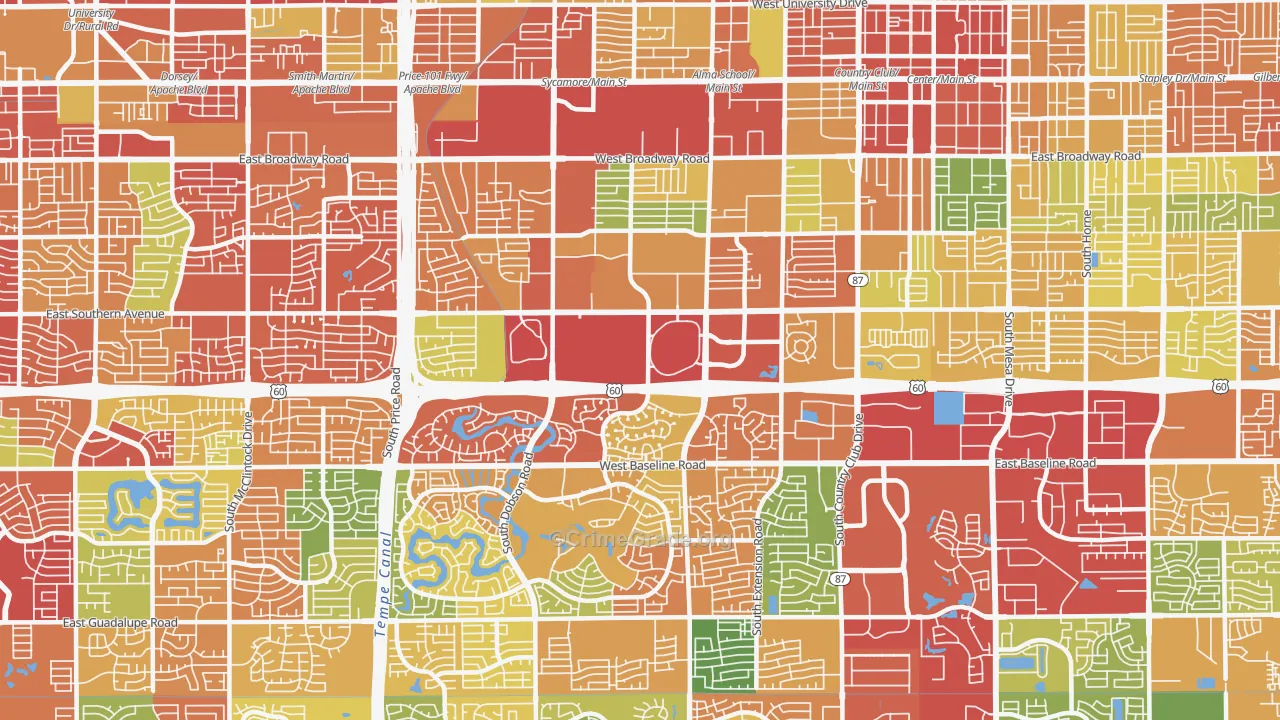 Southwest Mesa, Mesa, AZ Map of Theft Rates