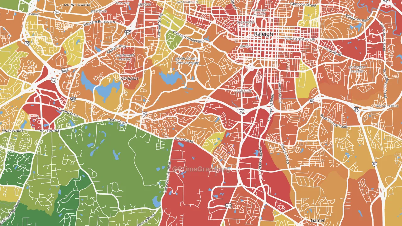 Southwest Raleigh, Raleigh, NC Map of Theft Rates