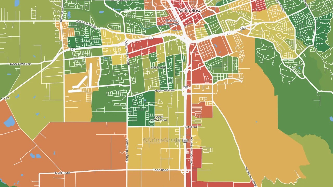 SouthWest Santa Rosa, Santa Rosa, CA Map of Theft Rates