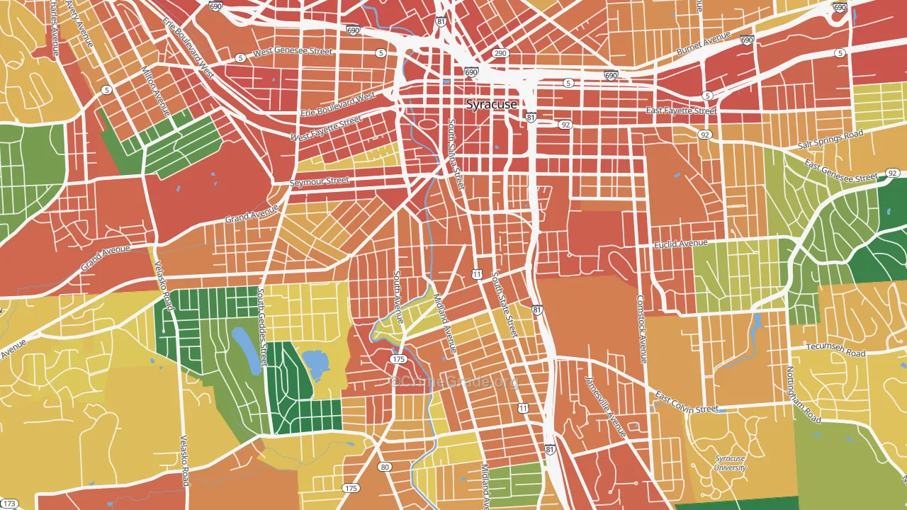 Southwest, Syracuse, NY Map of Theft Rates