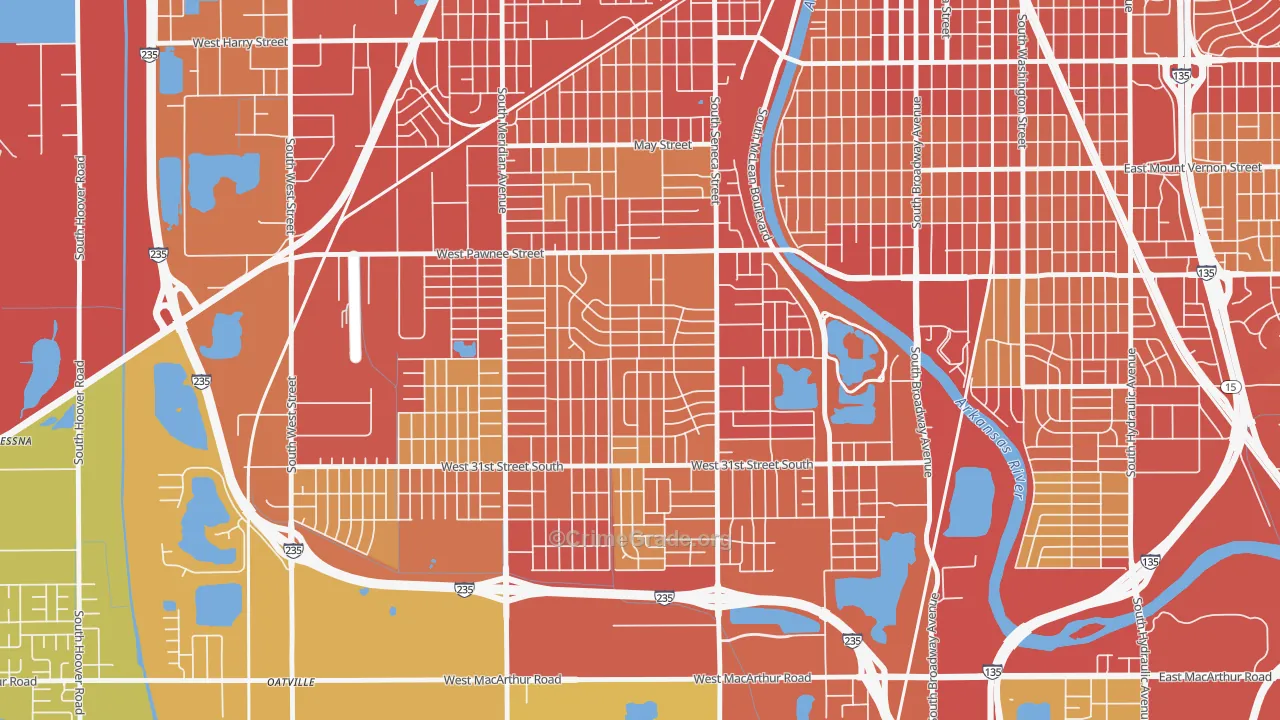 Southwest, Wichita, KS Map of Theft Rates