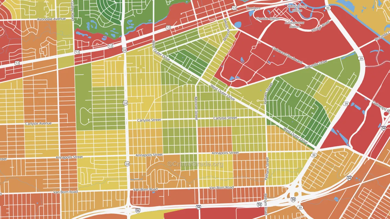 Southwestern Outer Drive, Dearborn, MI Map of Theft Rates