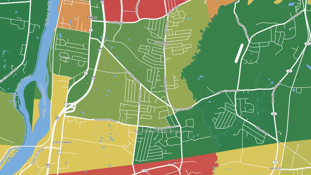 Southwood Acres, CT Map of Theft Rates