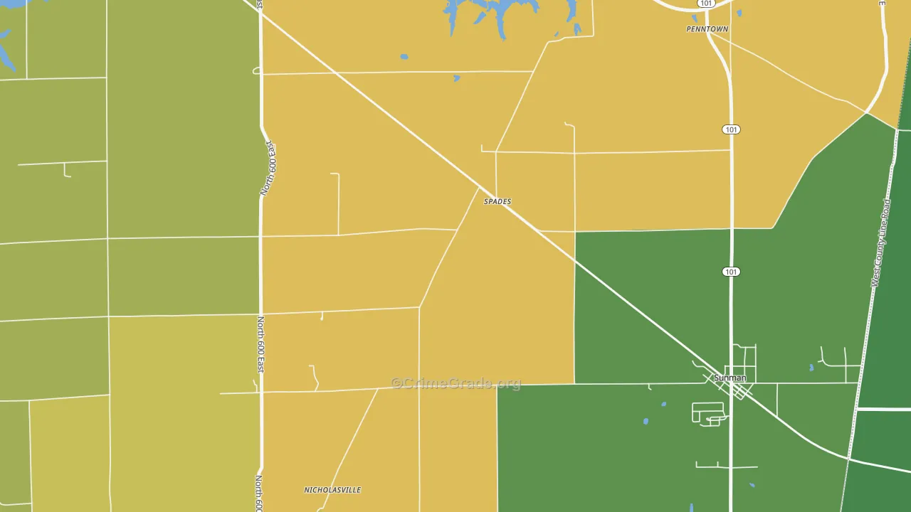 Spades, IN Map of Theft Rates