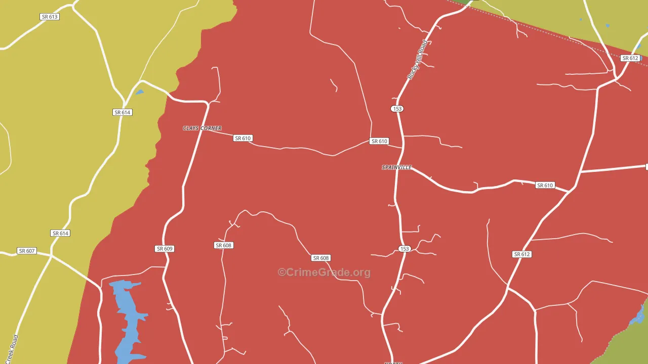 Spainville, VA Map of Theft Rates