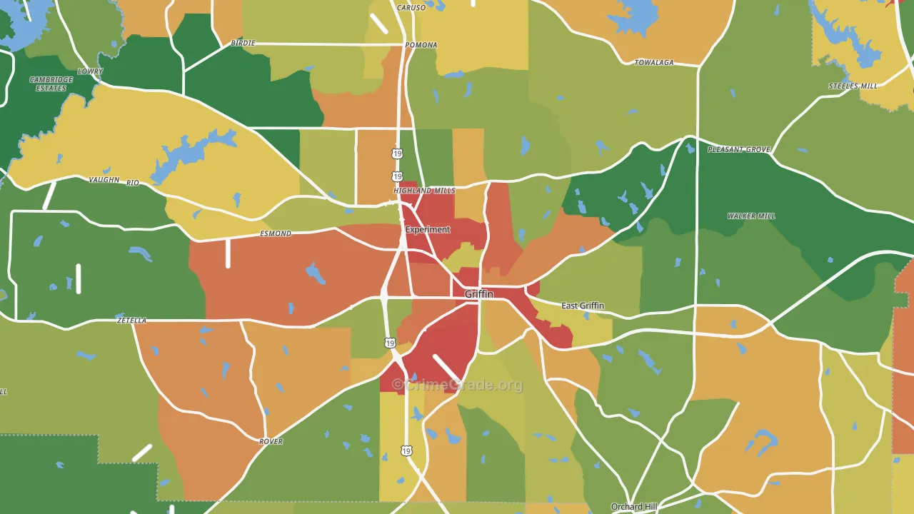 Spalding County, GA Map of Theft Rates