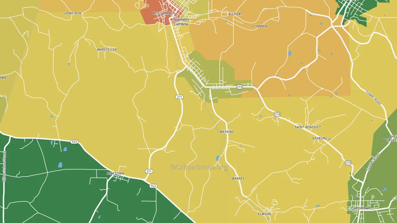 Spangler, PA Map of Theft Rates