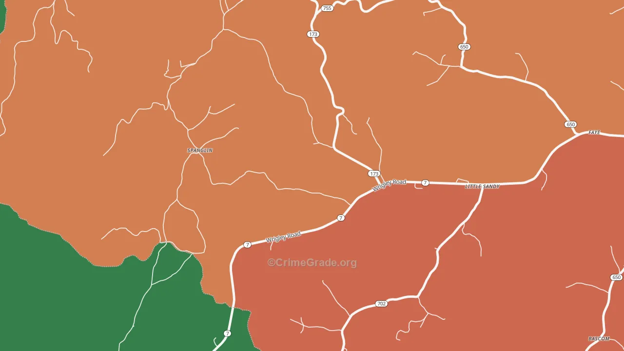 Spanglin, KY Map of Theft Rates