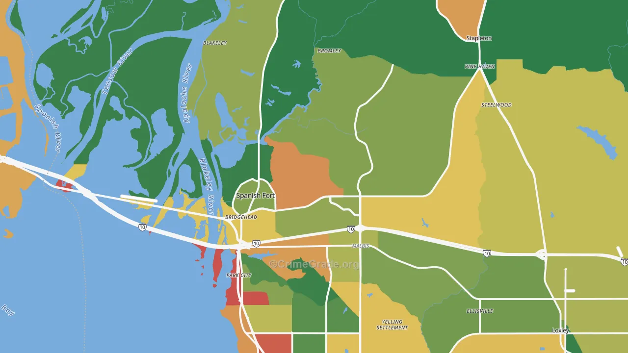 Spanish Fort, AL Map of Theft Rates