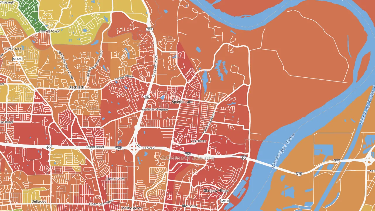Spanish Lake, MO Map of Theft Rates