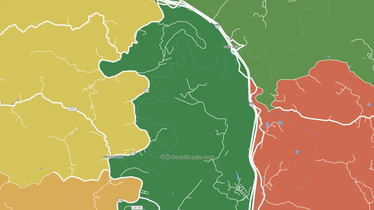 Spanishburg, WV Map of Theft Rates
